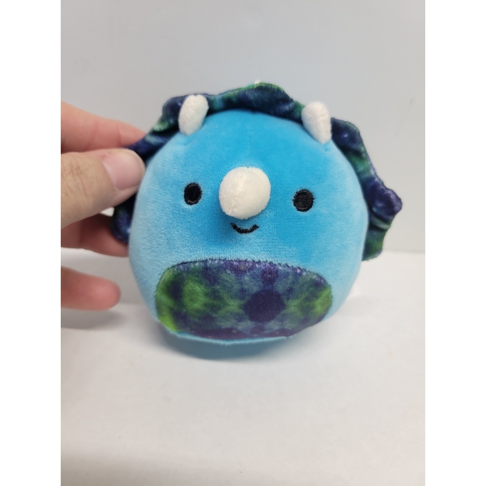 Squishmallows Vilmos Triceratops Blue Galaxy Tie Dye 3.5 inch Keychain Clip NWT